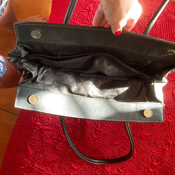 Pleather satchel with nylon lining and baseball top stitching - Picture 2 of 16